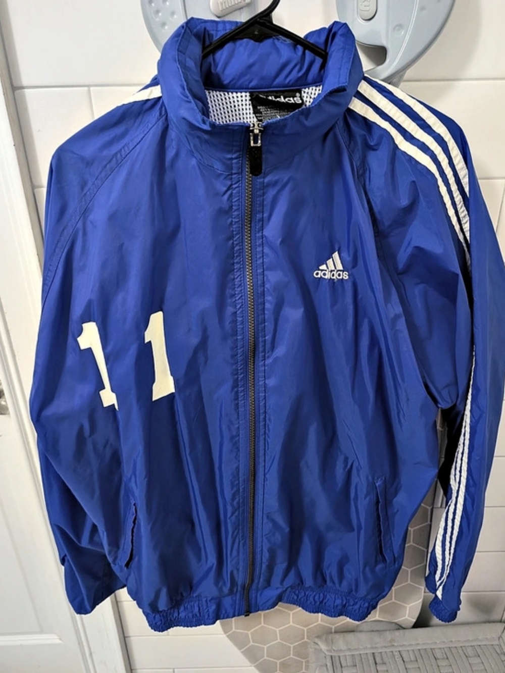 adidas Men's Soccer Windbreaker Jacket Blue & White Size Medium